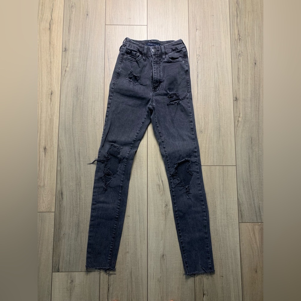 Black Distressed High-Waist Skinny Jeans